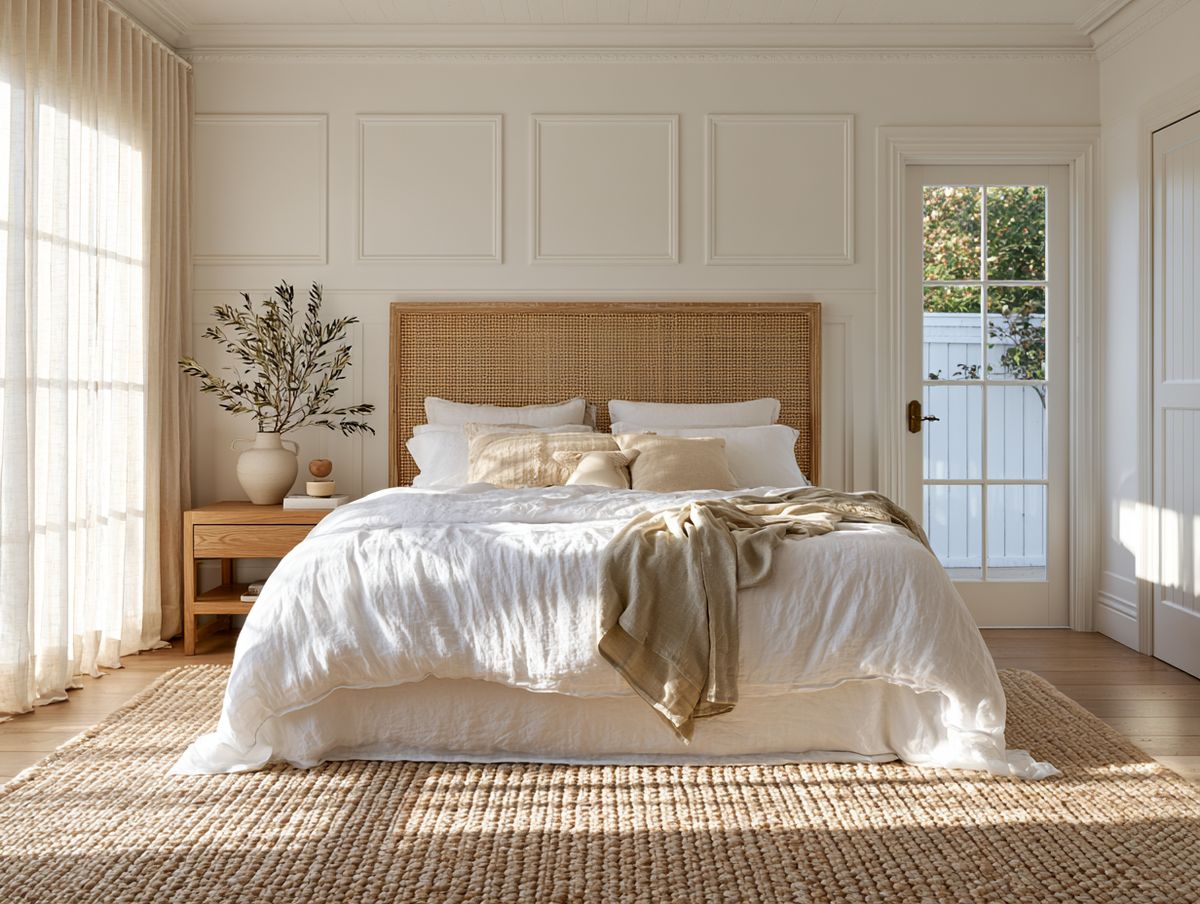 Freshly made bedroom with crisp white linen